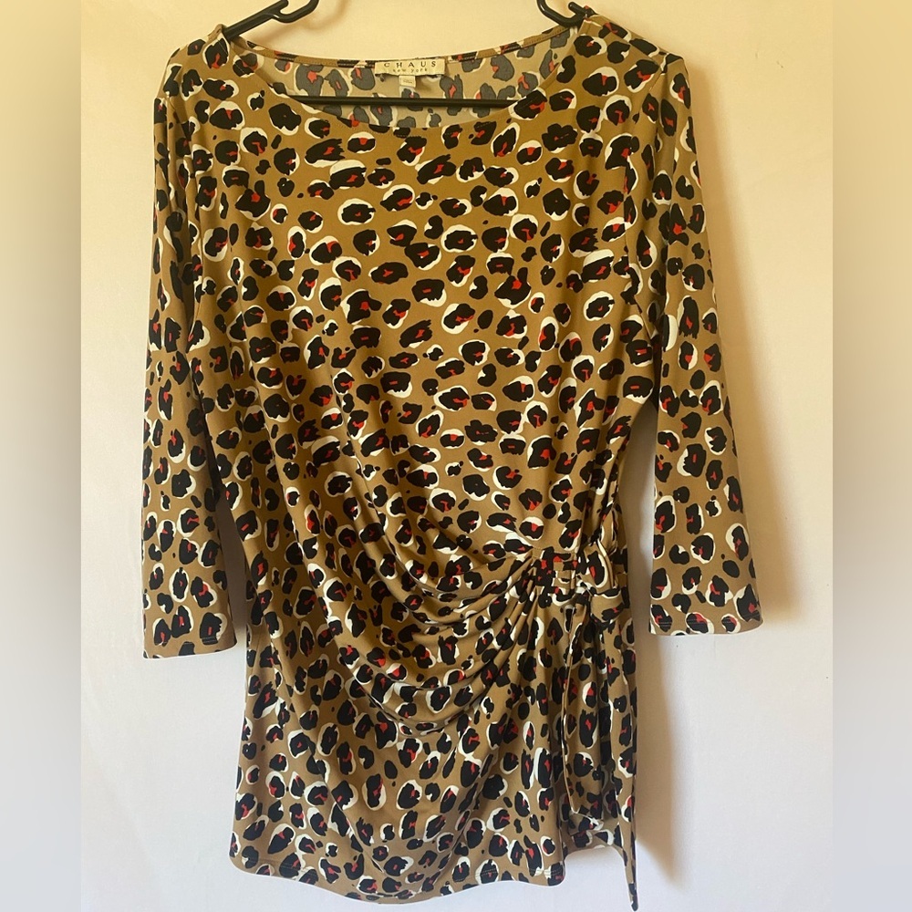 Chaus New York Leopard Print Tunic Top, Size L